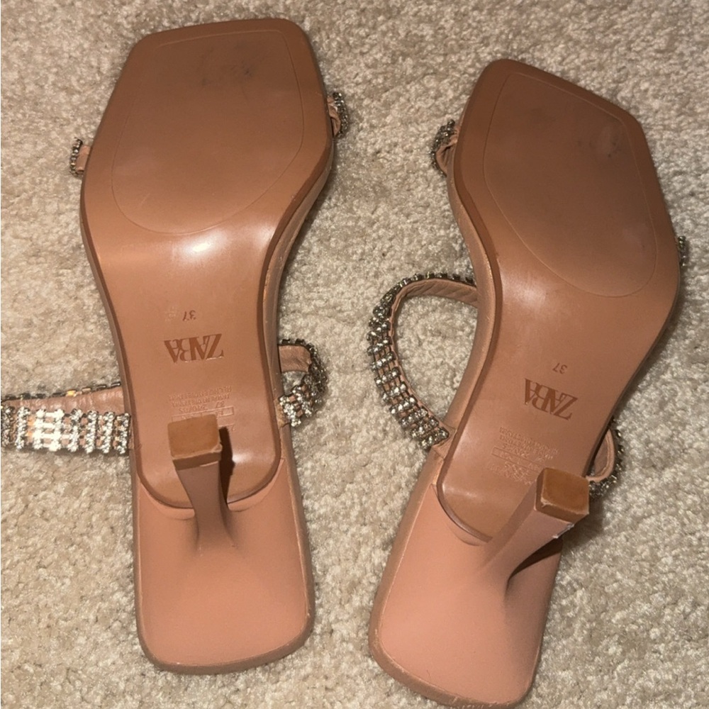 ✨ ZARA Nude Heeled Sandals with Rhinestone Straps ✨ | Size 7 (EU 37) - Picture 6 of 7